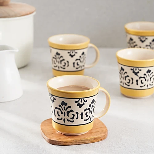 Earth Teacup Set - Handcrafted Ceramic, Bumblebee Yellow, 180 ml (Set of 6) - Image 2