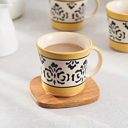 Earth Teacup Set - Handcrafted Ceramic, Bumblebee Yellow, 180 ml (Set of 6) - Image 3
