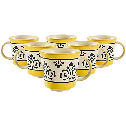 Earth Teacup Set - Handcrafted Ceramic, Bumblebee Yellow, 180 ml (Set of 6) - Image 4