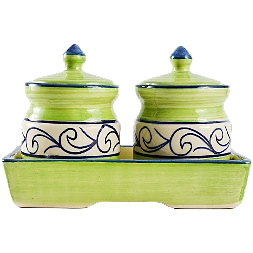 Earth Storage Jar - For Pickle, Sugar, Spices, Handcrafted Ceramic, Classic Green, 150 ml (Set of 2) - Image 5
