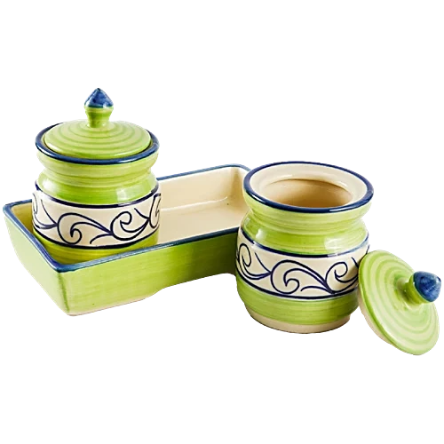 Earth Storage Jar - For Pickle, Sugar, Spices, Handcrafted Ceramic, Classic Green, 150 ml (Set of 2) - Image 6