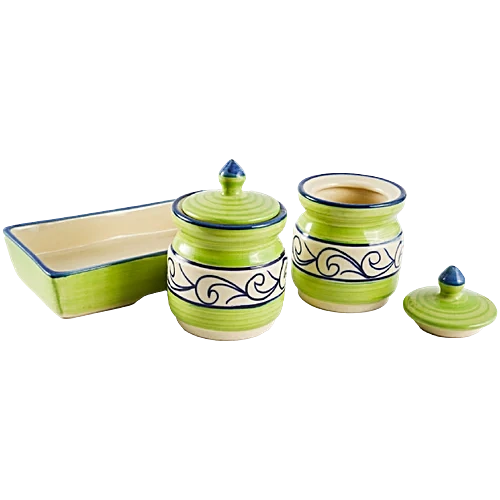 Earth Storage Jar - For Pickle, Sugar, Spices, Handcrafted Ceramic, Classic Green, 150 ml (Set of 2) - Image 7