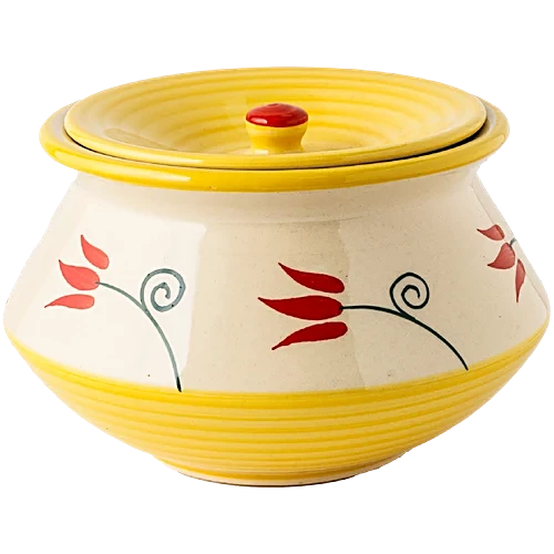 Earth Storage Jar/Handi With Lid For Pickle/Spices - Handcrafted, Classic Floral Red Yellow, 850 ml - Image 3