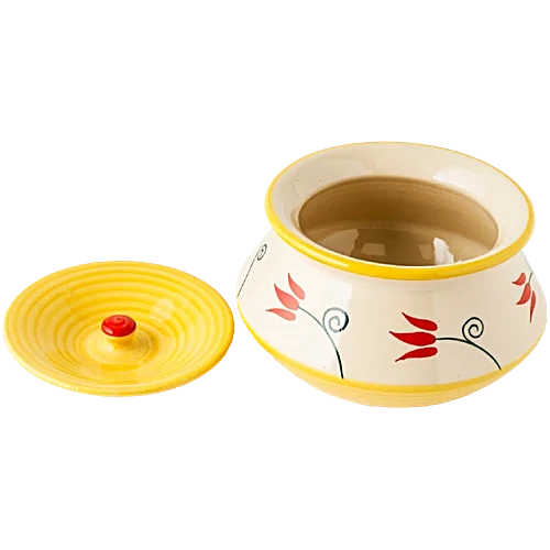 Earth Storage Jar/Handi With Lid For Pickle/Spices - Handcrafted, Classic Floral Red Yellow, 850 ml - Image 4