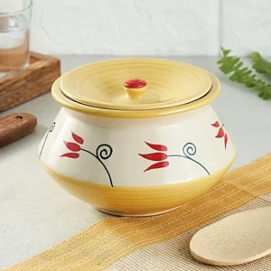 Earth Storage Jar/Handi With Lid For Pickle/Spices - Handcrafted, Classic Floral Red Yellow, 850 ml