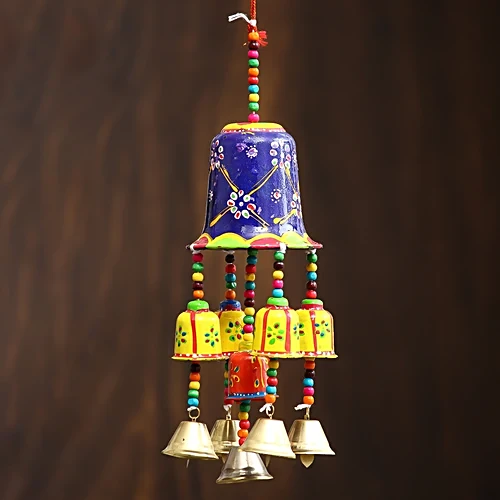 eCraftIndia Handcrafted Decorative Wall/Door/Window Hanging Bells/Windchimes - Blue & Yellow, 1 pc - Image 5