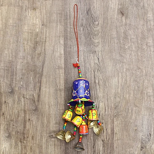 eCraftIndia Handcrafted Decorative Wall/Door/Window Hanging Bells/Windchimes - Blue & Yellow, 1 pc - Image 4