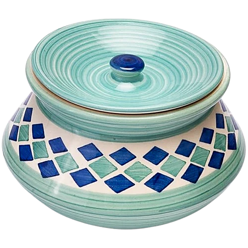 Earth Storage/Serving Ceramic Handi Jar With Lid - Handcrafted, Diamond Blue, 700 ml - Image 3