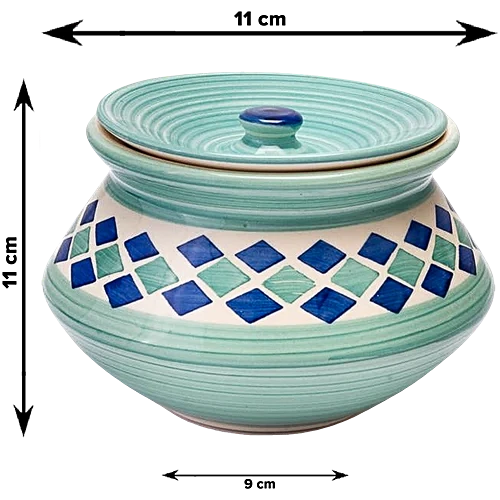 Earth Storage/Serving Ceramic Handi Jar With Lid - Handcrafted, Diamond Blue, 700 ml - Image 4