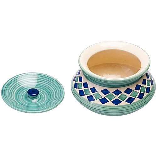 Earth Storage/Serving Ceramic Handi Jar With Lid - Handcrafted, Diamond Blue, 700 ml - Image 5