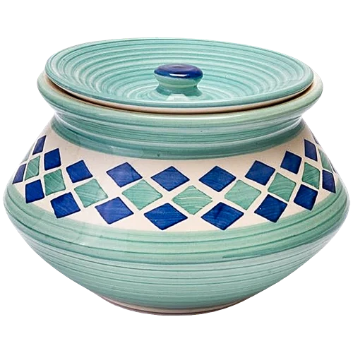 Earth Storage/Serving Ceramic Handi Jar With Lid - Handcrafted, Diamond Blue, 700 ml - Image 6