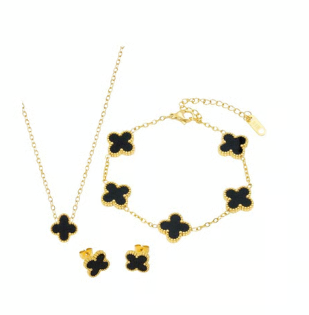 Designs & You Clover Shaped Solitaire Contemporary Necklace Set (Black) - Image 8