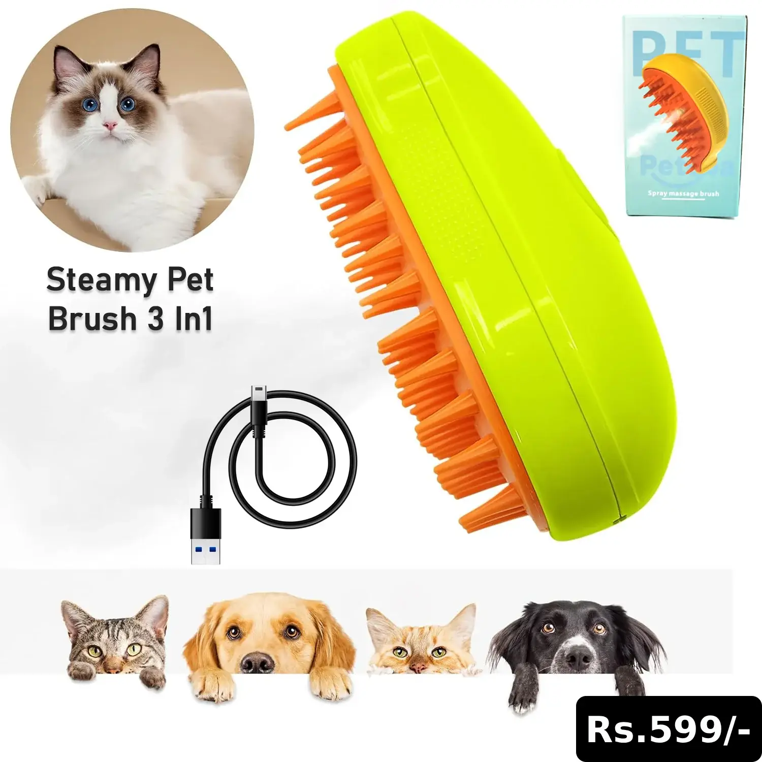 3-in-1 Cat Steamy Brush – Self-Cleaning Pet Grooming & Hair Removal Comb - Image 10