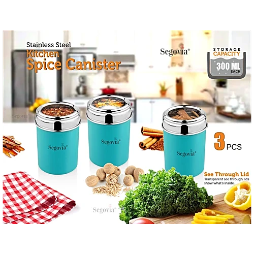 Segovia Stainless Steel Top See Through Spice/Masala Jar - Teal, Airtight, 300 ml (Set of 3) - Image 5
