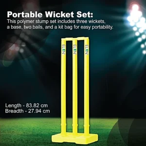 Elan Plastic Stump Set - With Three Wickets, Yellow, 10+ Years, L 83 X B 28 X H 8 Cm, 1 pc (Base, 2 Bails & 1 Kit Bag)