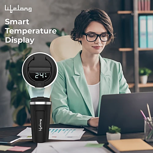 Lifelong Vacuum Insulated Travel Coffee Mug - Temperature Display, 8 Hours Hot &14 Hours Cold, Black, 500 ml - Image 2