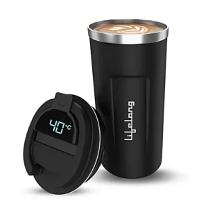 Lifelong Vacuum Insulated Travel Coffee Mug - Temperature Display, 8 Hours Hot &14 Hours Cold, Black, 500 ml