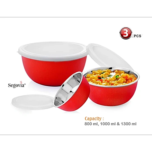 Segovia Stainless Steel Microwave Safe Bowl Set With Lid - Mixing Bowl, Storage Bowl, 3 pcs (800 ml, 1 L, 1.3 L) - Image 4