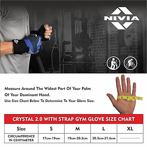 Nivia Crystal 2.0 With Strap Fitness Glove - Blue, Medium, 1 Pair - Image 2