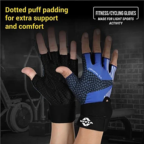 Nivia Crystal 2.0 With Strap Fitness Glove - Blue, Medium, 1 Pair - Image 4