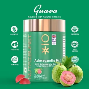 Nutriburst Guava Flavoured Ashwagandha Max Gummies, 30 pcs