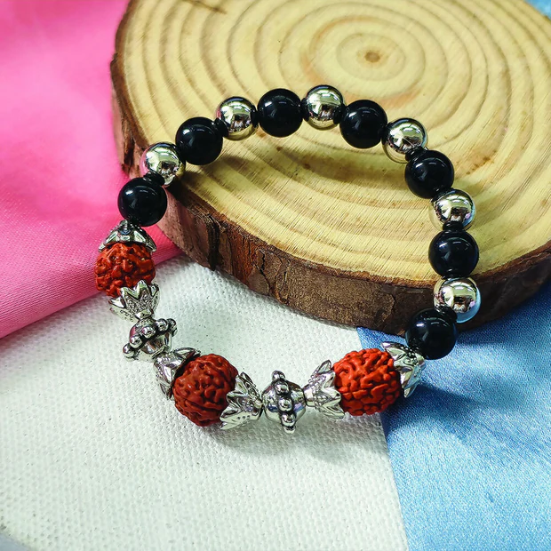 Black Beads And Rudraksha Bracelet - Image 3