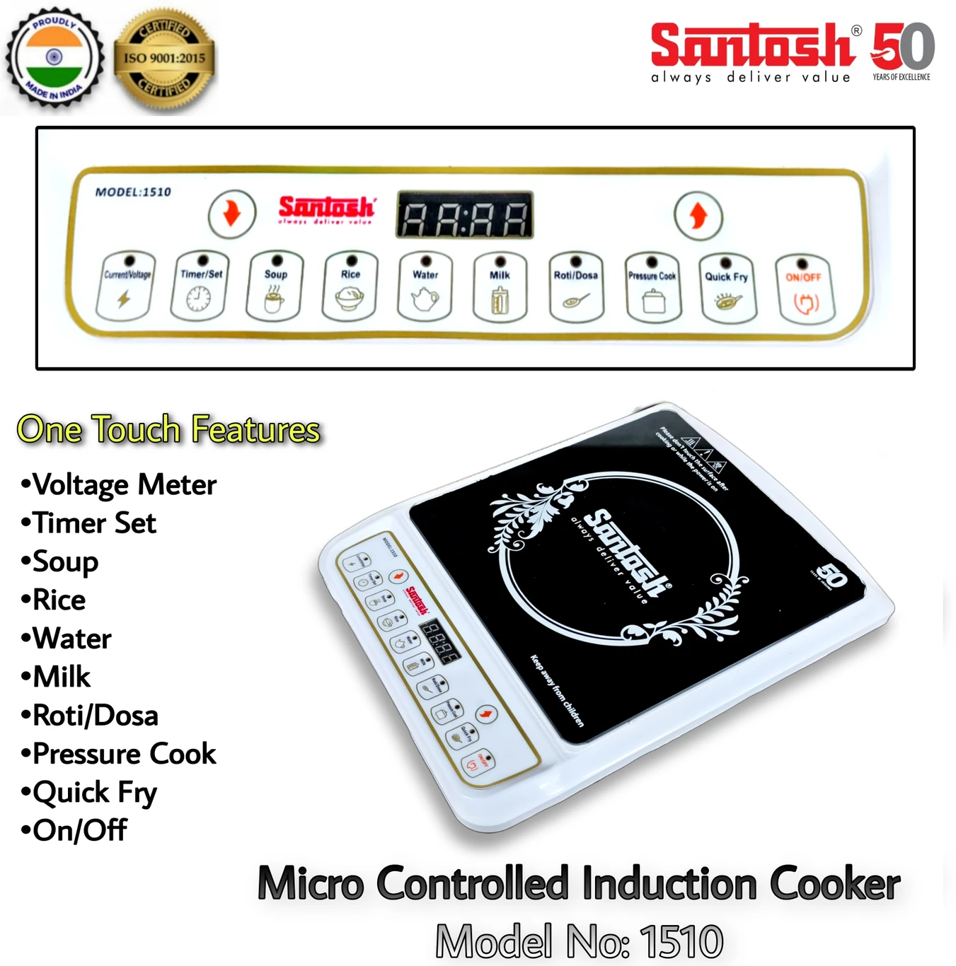 2000 Watt Santosh Induction Cooktop IC 1510-1610, Micro Controlled Button - Image 5
