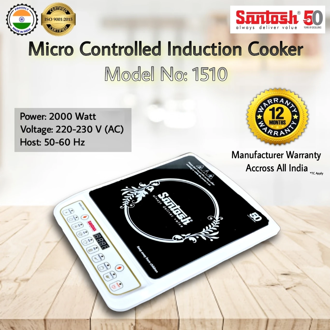 2000 Watt Santosh Induction Cooktop IC 1510-1610, Micro Controlled Button - Image 8